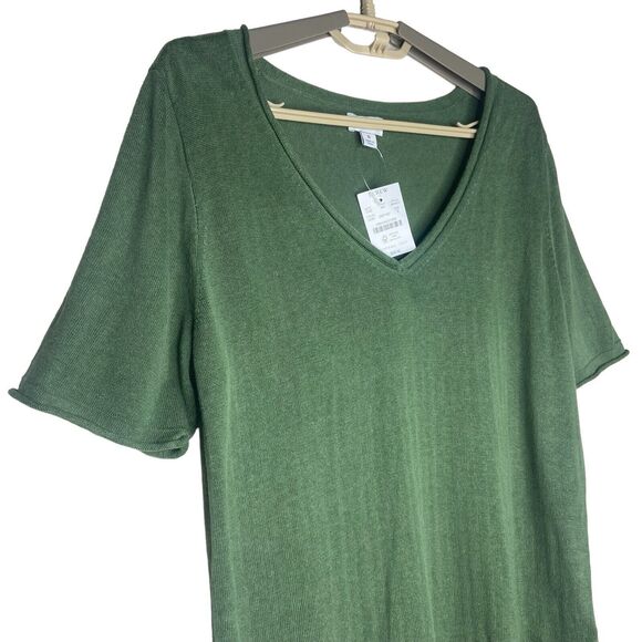 J. Crew Women's Top Size S Linen Blend Green V-Neck Short Sleeve Lagenlook - Picture 8 of 12
